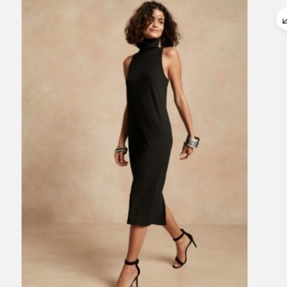 NWT Banana Republic Mock-Neck Midi Dress black ribbeed size small new - Picture 1 of 4